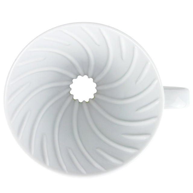 Hario V60 White Ceramic Coffee Dripper, top, Clive Coffee - Knockout